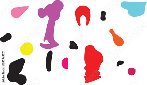 Abstract colorful splatter painting with varied shapes and bold hues