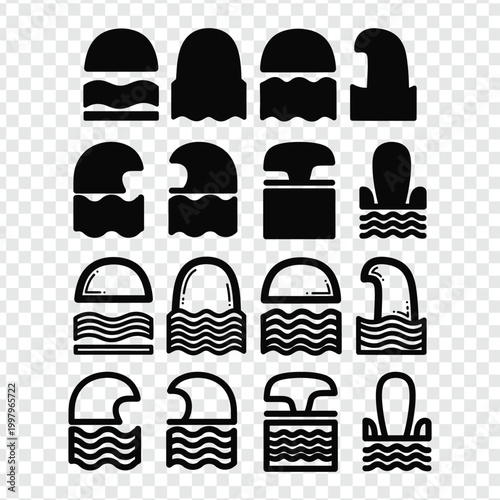 Fotografía Abstract black stone archway and wave icons set on transparent background