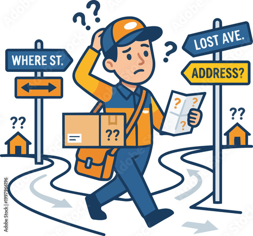 Confused Delivery Man Looking for Address Illustration