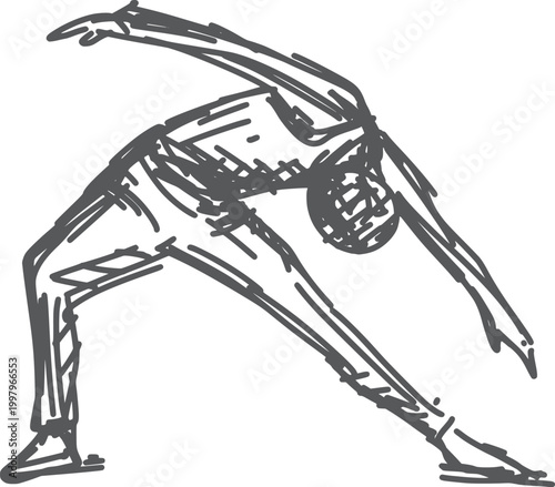 Abstract Warrior Yoga Pose Black and White Line Art