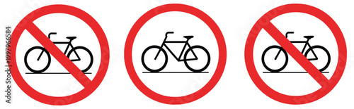 Prohibitory road sign with bicycle symbol indicating no cycling zone and restricted bike movement, traffic restriction and road safety regulation