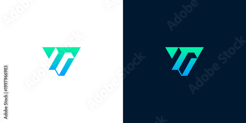 Modern and professional letter T logo design, featuring a sleek geometric shape with a vibrant blue-green gradient, ideal for contemporary corporate identity or innovative technology branding