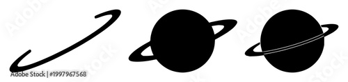 Planet icon set with solid black icon on white background featuring planet, space, icon with black and vector