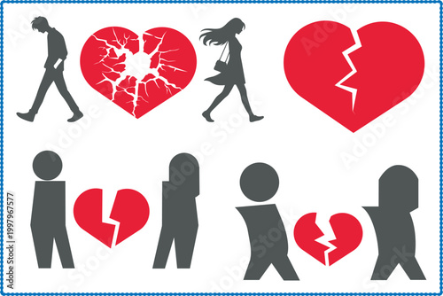 relationship love sorrow silhouette vector separation divorce symbol