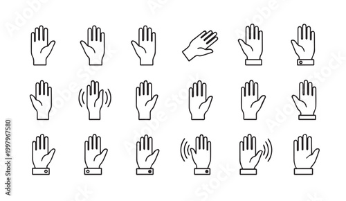Collection of hand icons with various gestures and poses on a white background