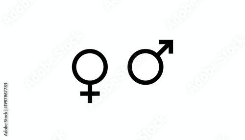 Gender symbols, male and female icons, vector signs, equality marks, black and white graphics