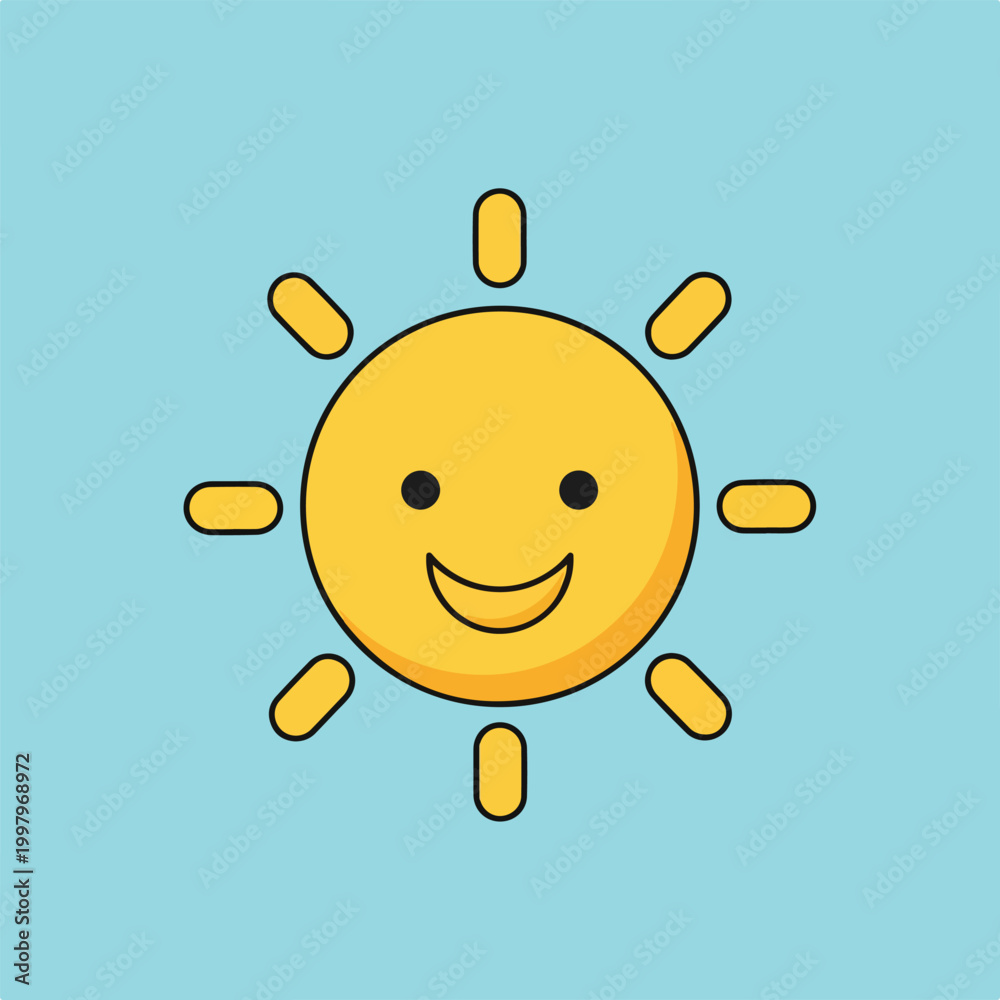 Obraz premium A smiling sun with a yellow face and black eyes