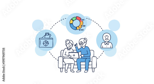 Senior Couple Planning Retirement Strategy on Laptop Illustration