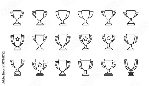 Collection of Modern Trophy Icons in a Clean Line Art Style for Award Recognition