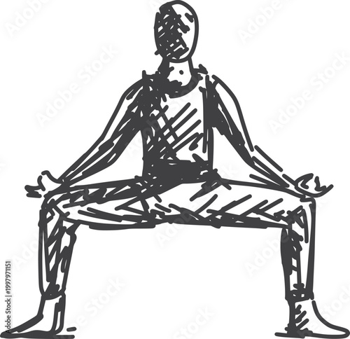 Abstract Goddess Yoga Pose Black and White Line Art