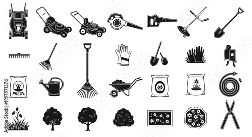 Collection of Garden Tools and Equipment Icons.