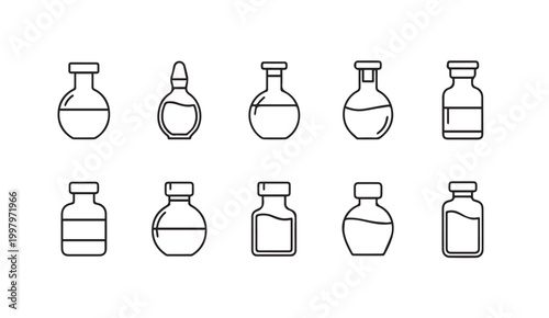 Collection of various laboratory glass vials and ampoules in a clean outline style