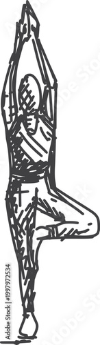 Abstract Tree Yoga Pose Black and White Line Art