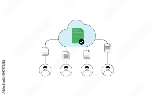 Document Upload Concept Vector Graphic, User Uploading Data to Website or Cloud System, File Verification Process