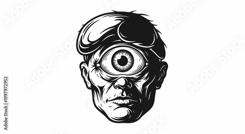 Mysterious Cyclops Head Illustration - One Eye Man Face