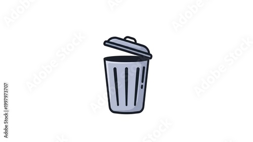 A simple, stylized illustration of a gray trash can with its lid slightly ajar, set against a plain white background.