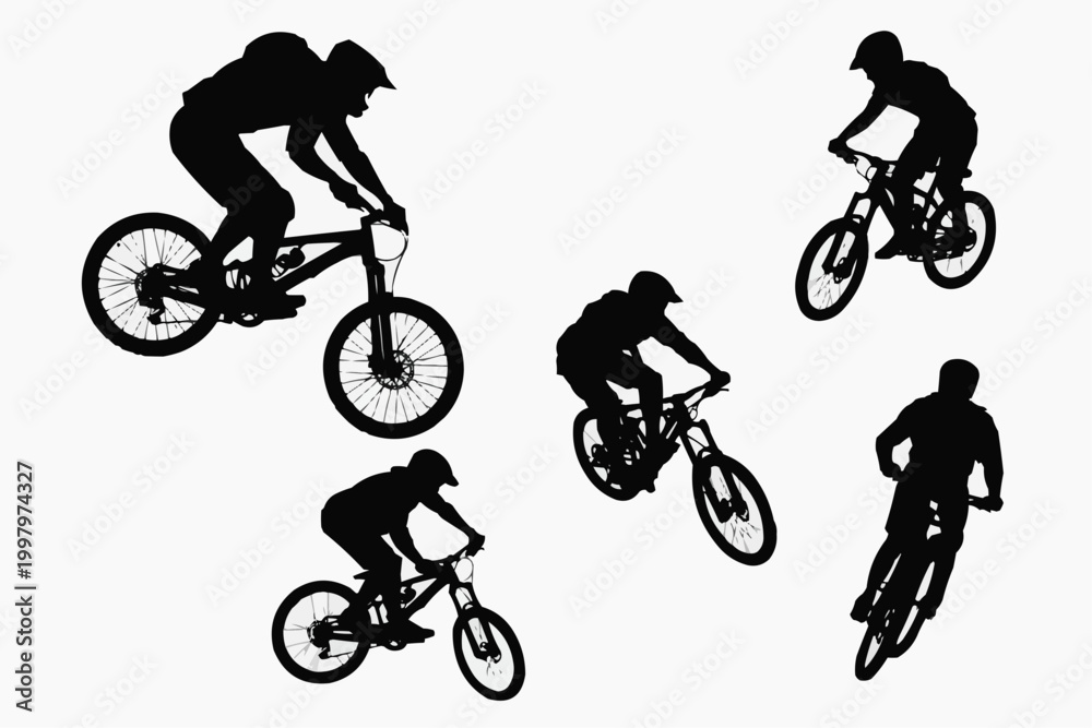 Naklejka premium Cyclists in Motion Silhouette