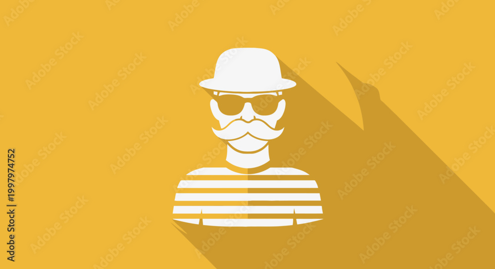 Φωτογραφία A stylized illustration depicts a mischievous thief with a striped shirt hat and