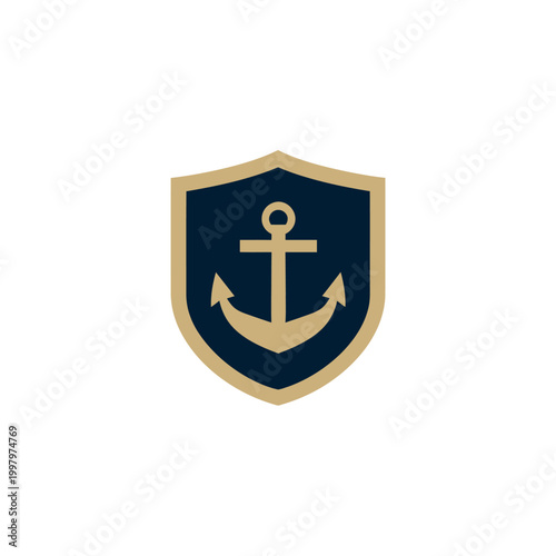 Free Download A naval themed crest in blue, gold and white; shield with an anchor symbol - GFXLoad