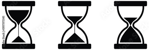 Sand watch icon set hourglass symbol, time passing and countdown timer concept, urgency and deadline management vector