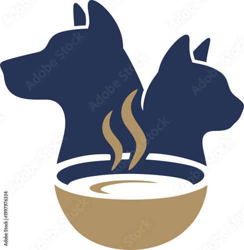  Stylized illustration of a dog and a cat in blue