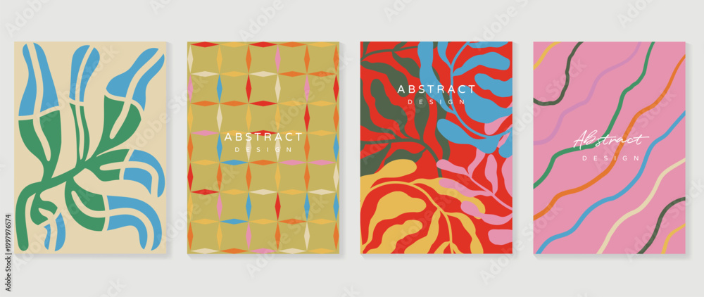 Fototapeta premium Tropical floral and botanical background vector set . Colorful summer pattern collection for poster, wallpaper, fabric and packaging design.