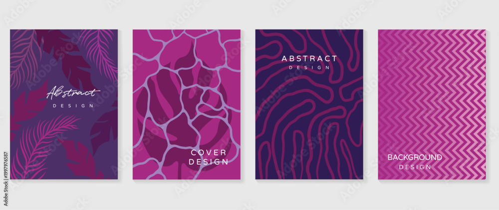 Fototapeta premium Tropical floral and botanical background vector set . Colorful summer pattern collection for poster, wallpaper, fabric and packaging design.
