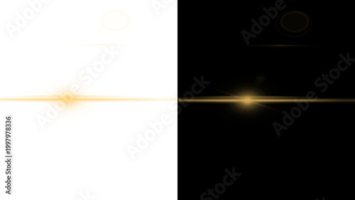 Horizontal sun lens flare beam with cinematic light streak on dual background.