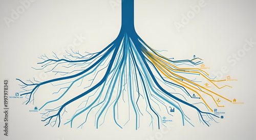 Visualize resource allocation with this compelling diagram of branching pathways representing residential, industrial, and agricultural uses for data-driven presentations