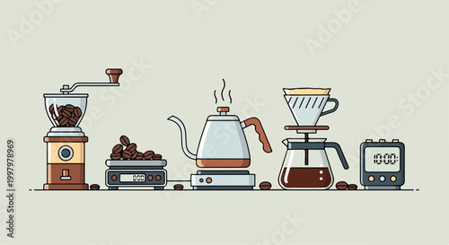 Photos A minimalist illustration of coffee brewing equipment