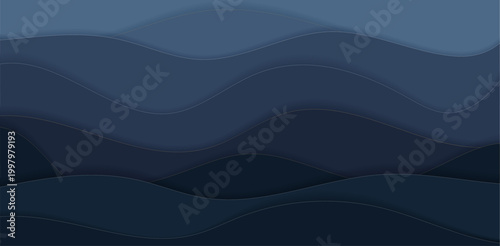 Premium dark vector background with midnight blue wave layers and elegant gold highlights. Paper cut aesthetic. Perfect for luxury packaging, crypto projects, and night mode web design. Editable.