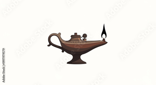 Ancient magic lamp with flame burning brightly.