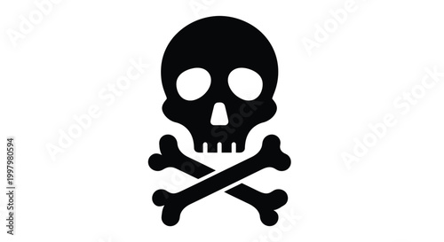 A stark black silhouette depicts a skull and crossbones a classic symbol of danger and mortality