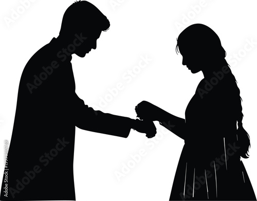 Black silhouette of a man and woman holding fists.