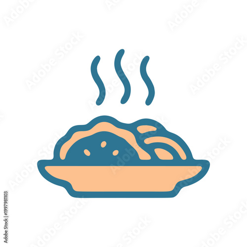 Steaming plate of pasta icon design for food and culinary themes