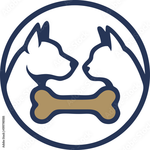  Stylized illustration of a dog and a cat in blue