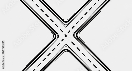 Crossroads intersection of roads forming an X shape.