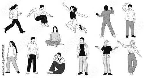 Collection of diverse people in various dynamic poses and activities.