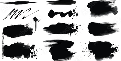 Black Brush Strokes on White Background