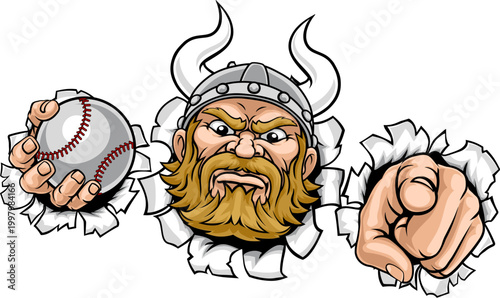 A Viking man holding Baseba...