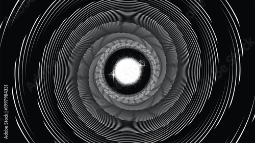 Spiral galaxy vortex with concentric rings. Galaxy core wave rings. Futuristic spiral galaxy energy burst for modern futuristic sci fi background. Spiral star magnetic fields. Vector