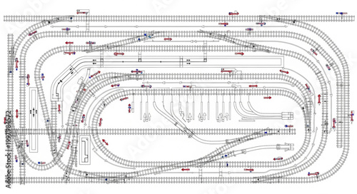 Detailed blueprint of a complex railway yard and track layout.