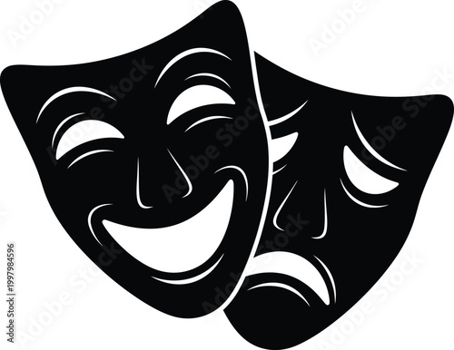 Theatrical Masks Symbolizing Emotions on White Background