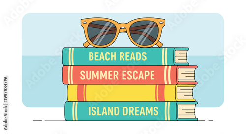 Bild auf Leinwand Stack of colorful books with sunglasses on top