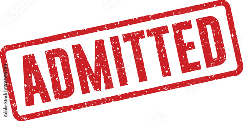 Red 'admitted' stamp acceptance approval and official confirmation symbol