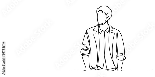 Continuous line drawing of a young man looking away