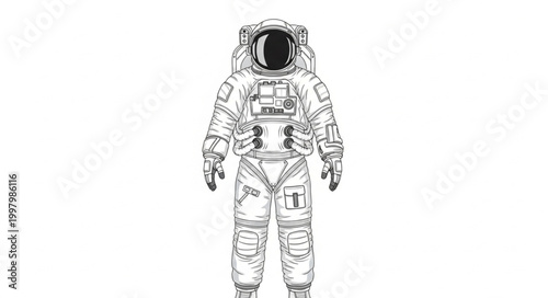 Astronaut suit detailed illustration sketch on white background.