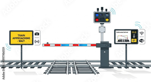 Automated Railway Crossing Barrier with Signals and Signage.