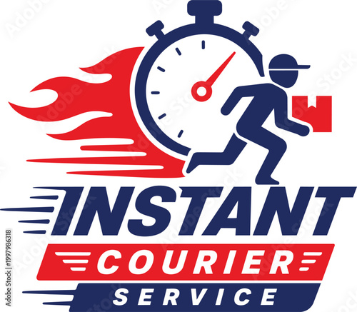 Instant courier service logo fast delivery flat vector illustration