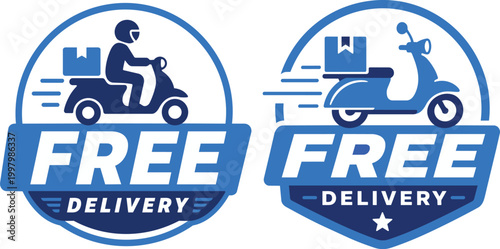 Free delivery logo badge set courier flat vector collection